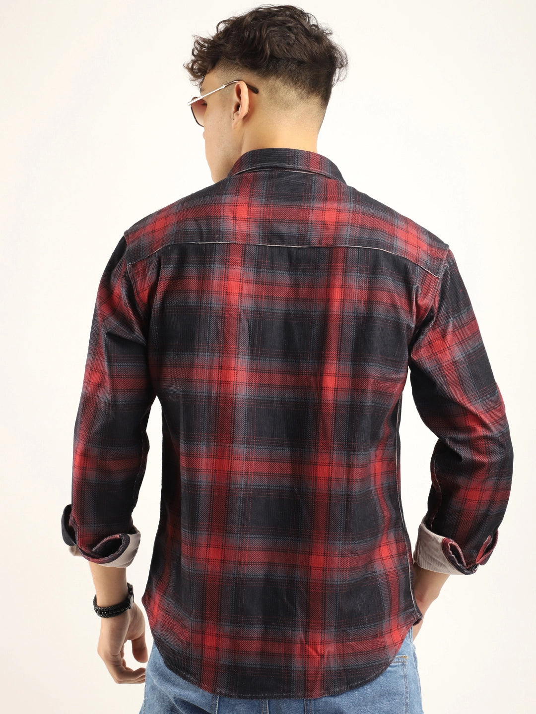 Corduroy Red  Checkered Full Sleeve Shirt