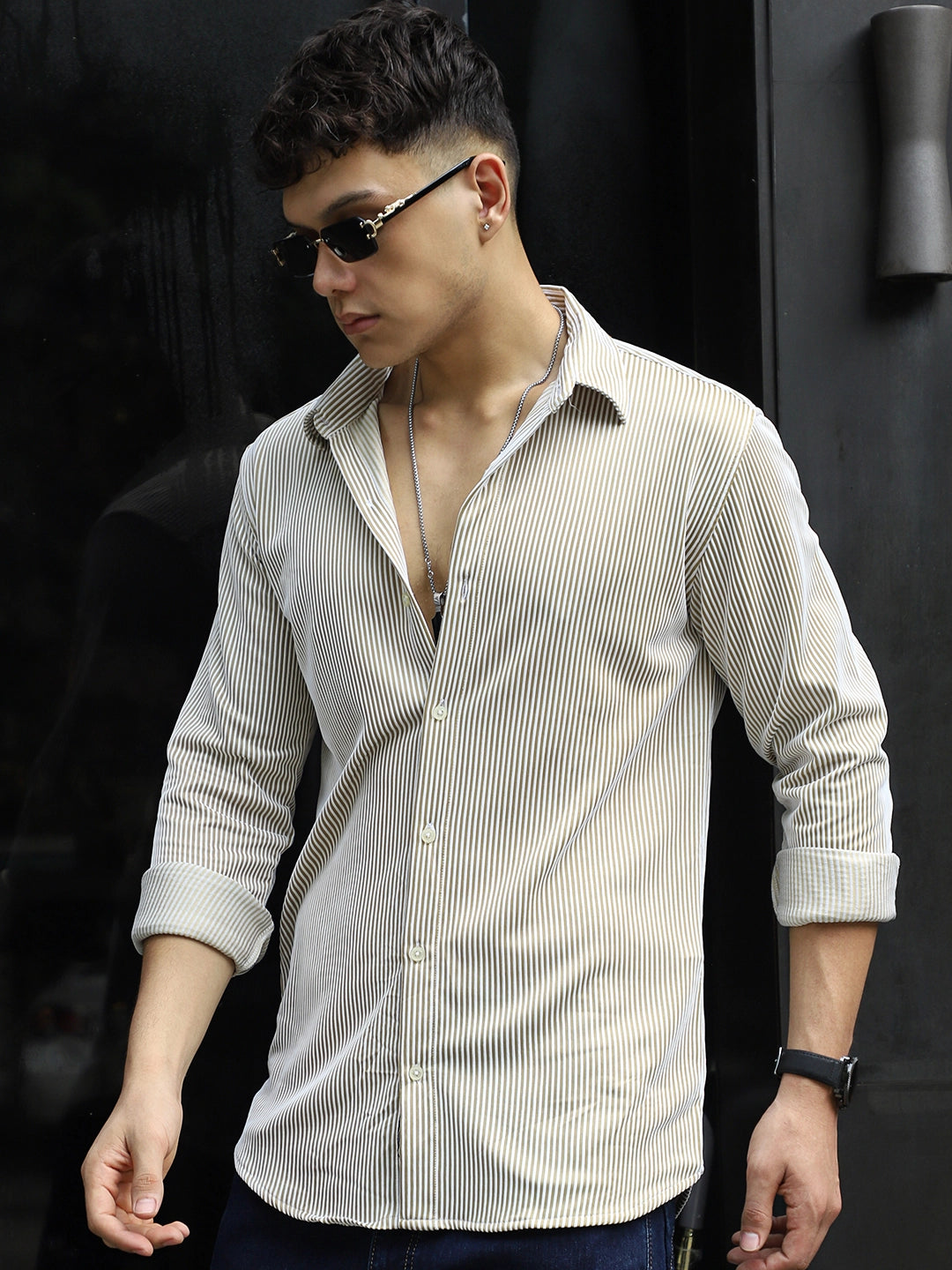 Sogno Lucido Mustard Striped Full Sleeve Shirt