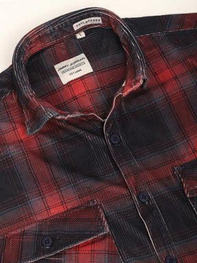 Corduroy Red  Checkered Full Sleeve Shirt