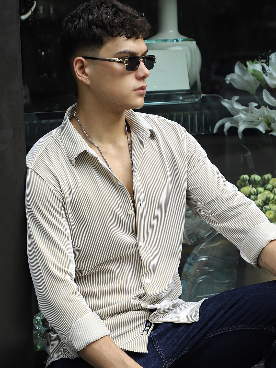 Sogno Lucido Mustard Striped Full Sleeve Shirt