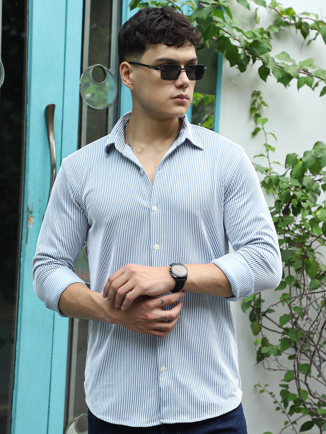 Sogno Lucido Sky Blue Striped Full Sleeve Shirt