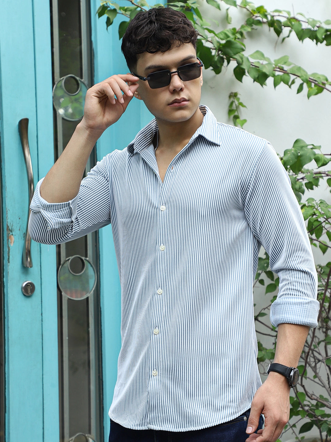 Sogno Lucido Sky Blue Striped Full Sleeve Shirt