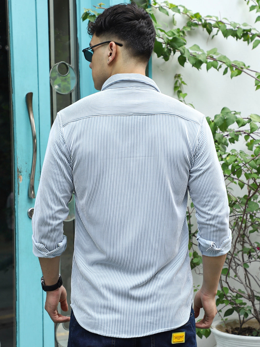 Sogno Lucido Sky Blue Striped Full Sleeve Shirt