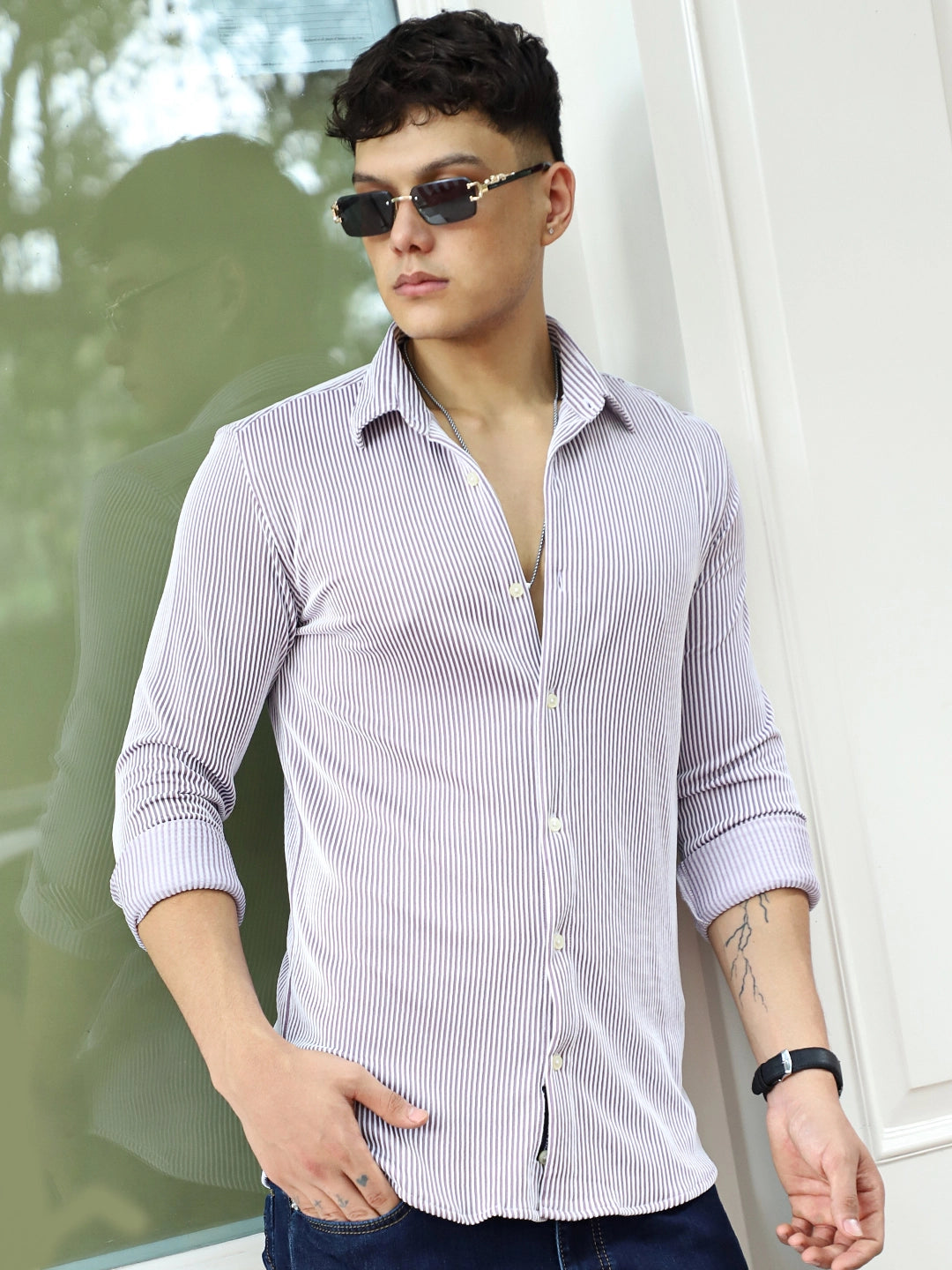 Sogno Lucido Purple Striped Full Sleeve Shirt