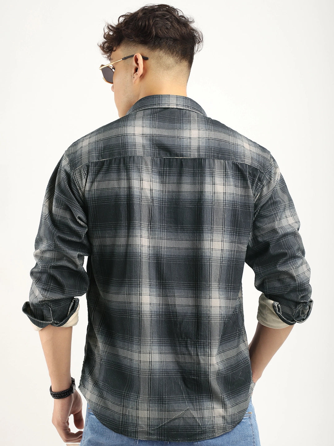 Corduroy Dark Grey  Checkered Full Sleeve Shirt