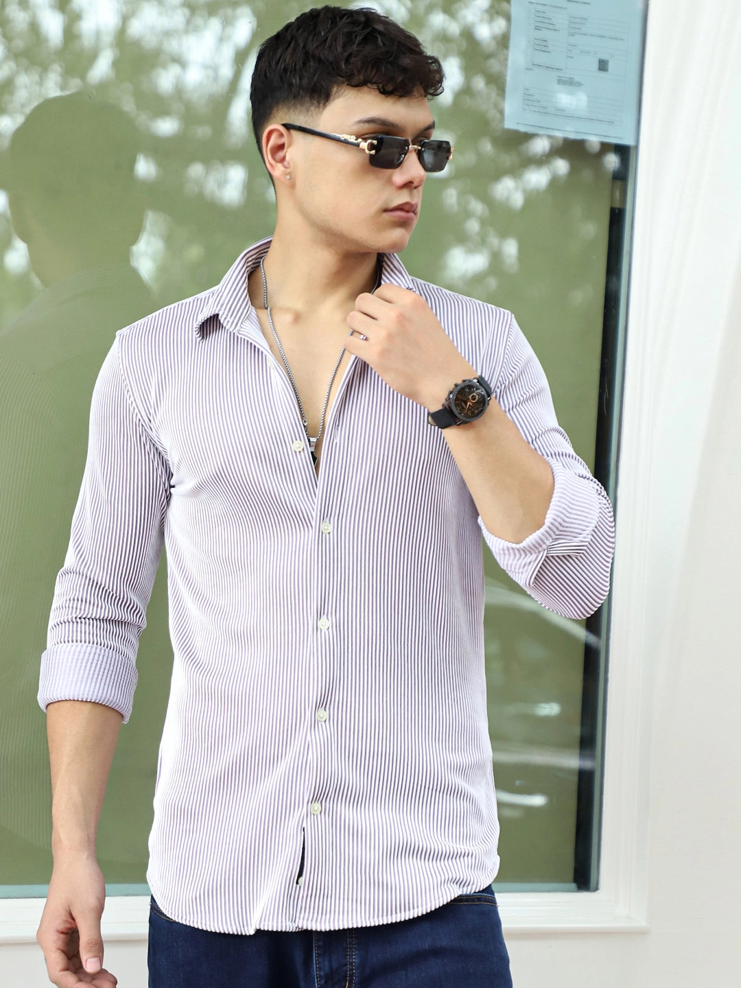 Sogno Lucido Purple Striped Full Sleeve Shirt