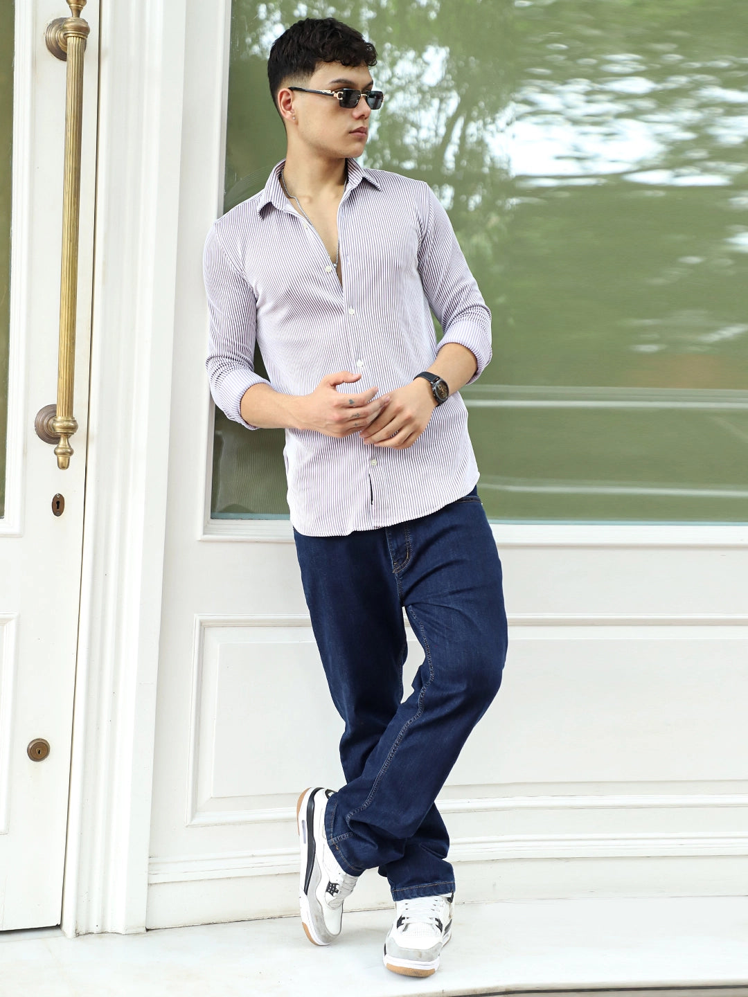 Sogno Lucido Purple Striped Full Sleeve Shirt