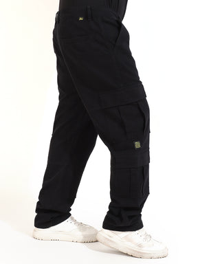 Black Cotton Drill Baggy Fit 8 pocket Cargo
