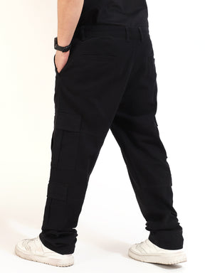 Black Cotton Drill Baggy Fit 8 pocket Cargo
