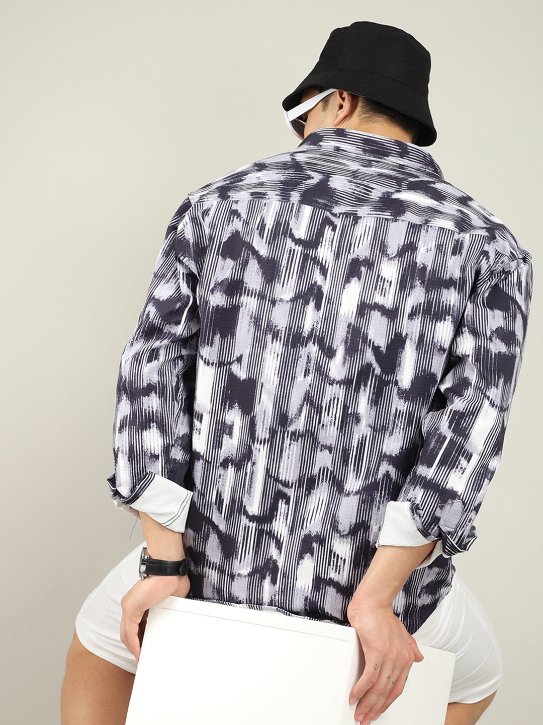 Dark Grey Texture Print Line Shirt
