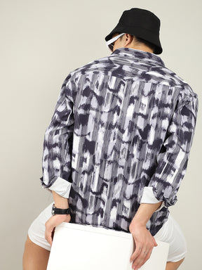 Dark Grey Texture Print Line Shirt