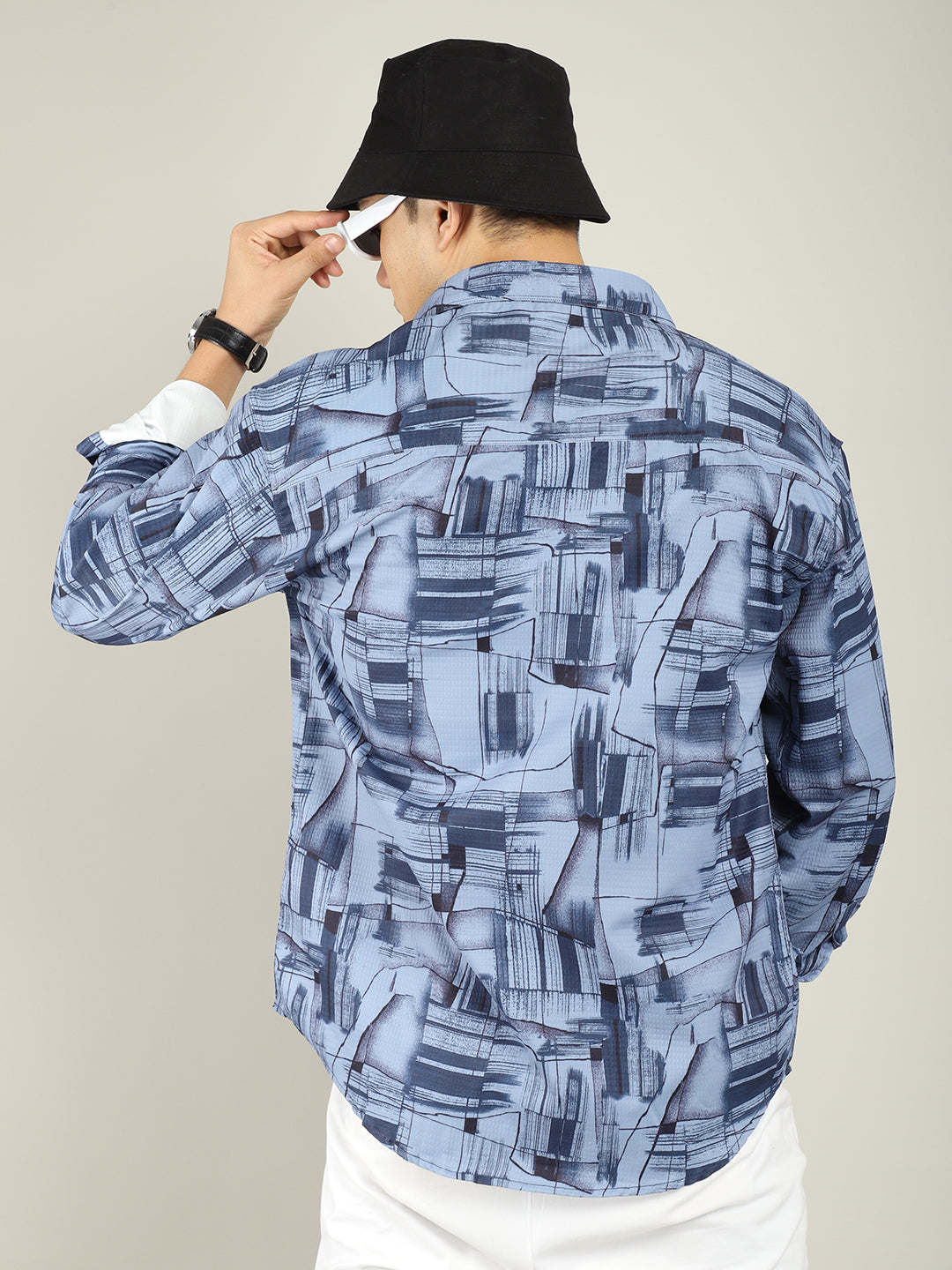Blue Texture Print Line Shirt