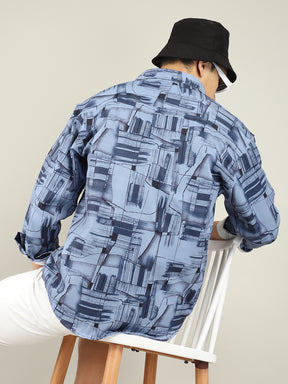 Blue Texture Print Line Shirt