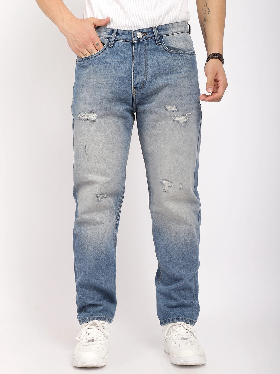 Tint Blue Ribbed Jeans Men