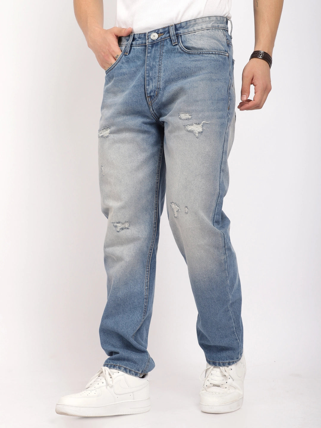 Tint Blue Ribbed Jeans Men