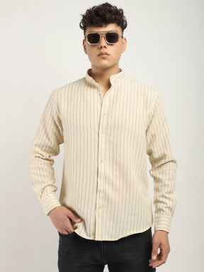 Fabric Linen Beige Stitch Full Sleeve Shirt