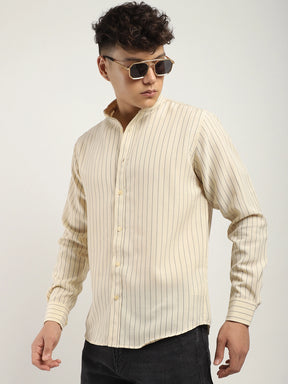 Fabric Linen Beige Stitch Full Sleeve Shirt