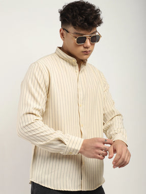 Fabric Linen Beige Stitch Full Sleeve Shirt