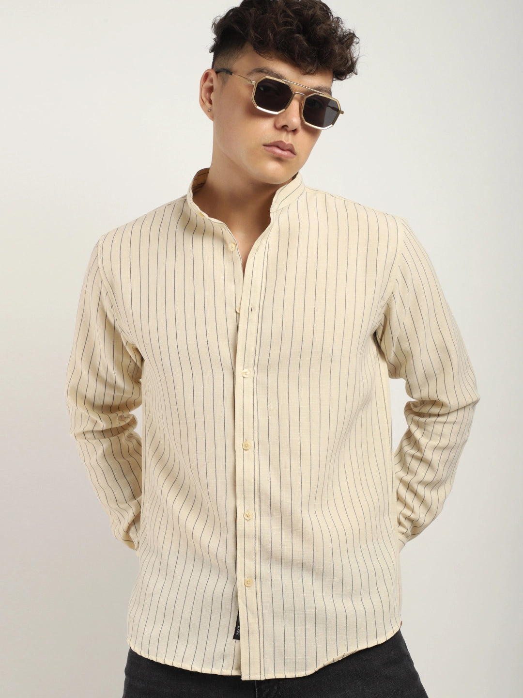 Fabric Linen Beige Stitch Full Sleeve Shirt