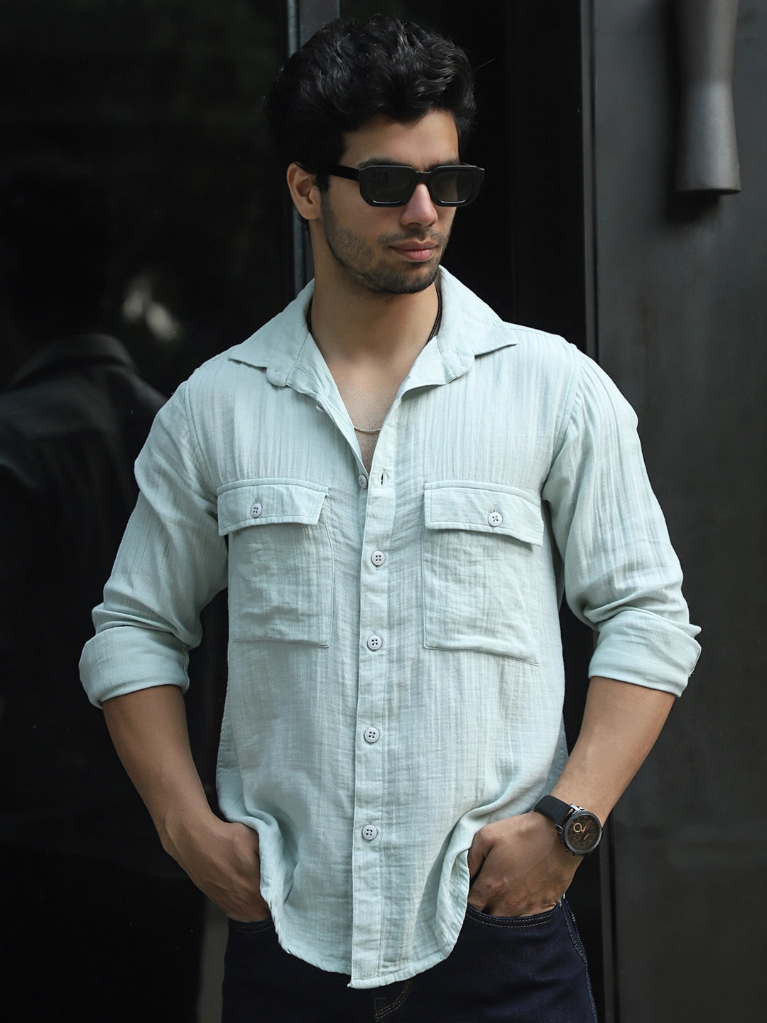 Vero Vibe Lucas Double Clothe Teal Green Shirt