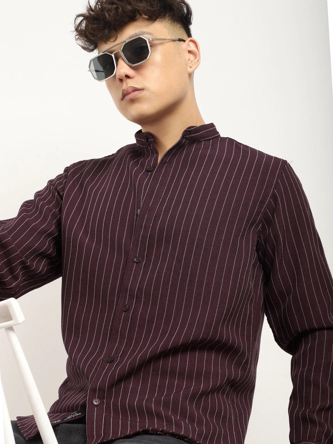 Fabric Linen Wine Stitch Full Sleeve Shirt