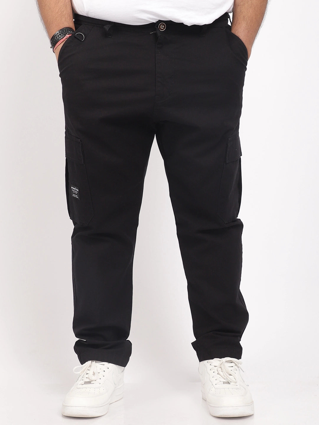Black Cotton Cargo Men