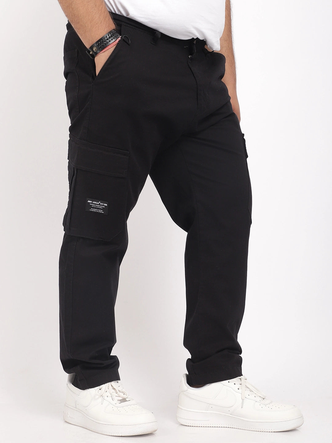 Black Cotton Cargo Men