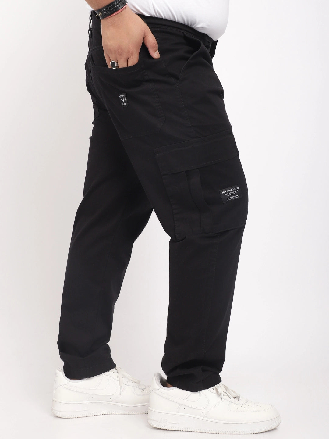 Black Cotton Cargo Men
