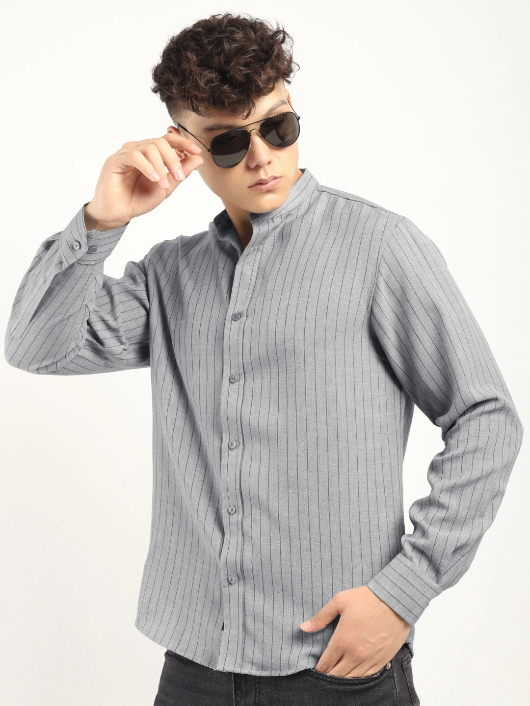 Fabric Linen Grey Stitch Full Sleeve Shirt