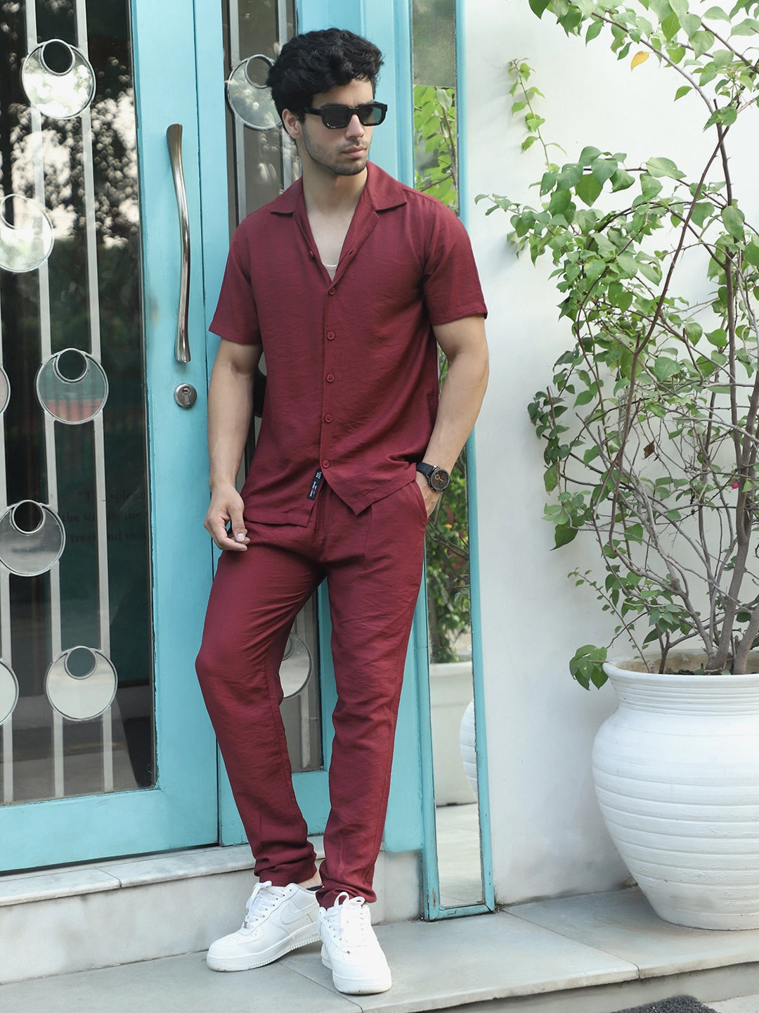 Linen Atlantica Maroon Co-Ord Set