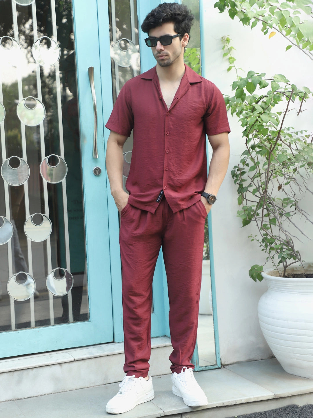 Linen Atlantica Maroon Co-Ord Set