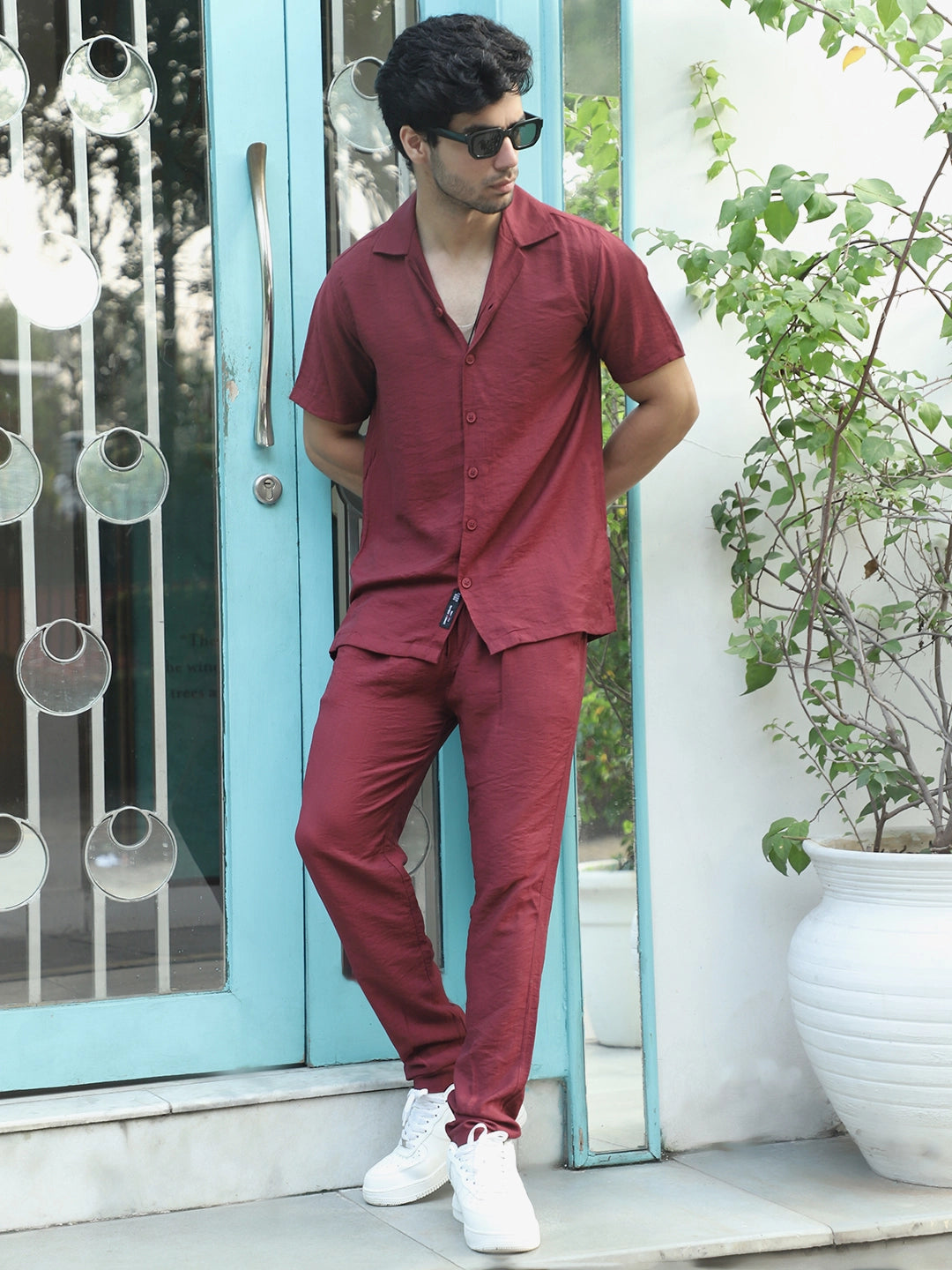 Linen Atlantica Maroon Co-Ord Set