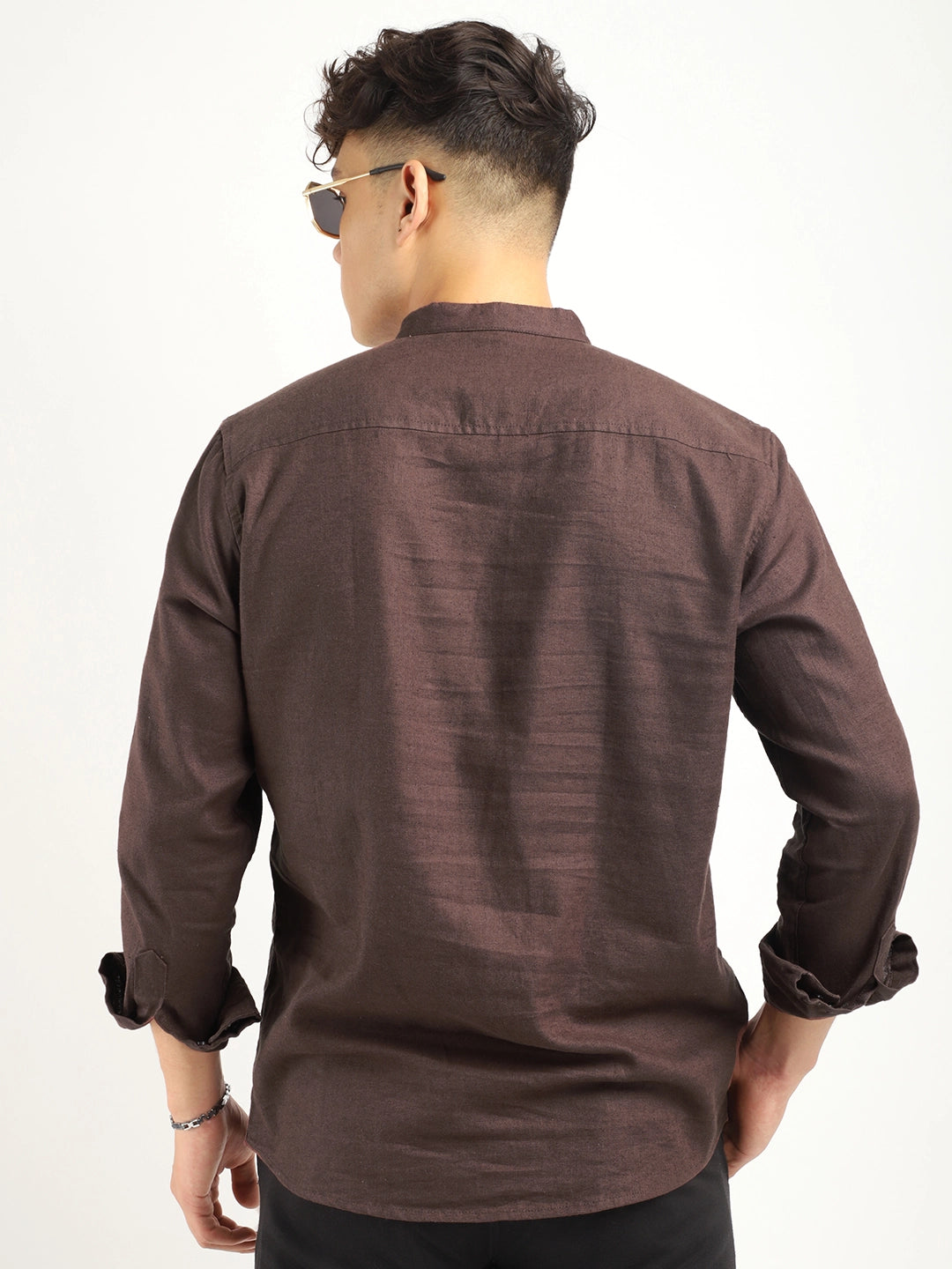 Fabric linen Blend Brown Full Sleeve Shirt