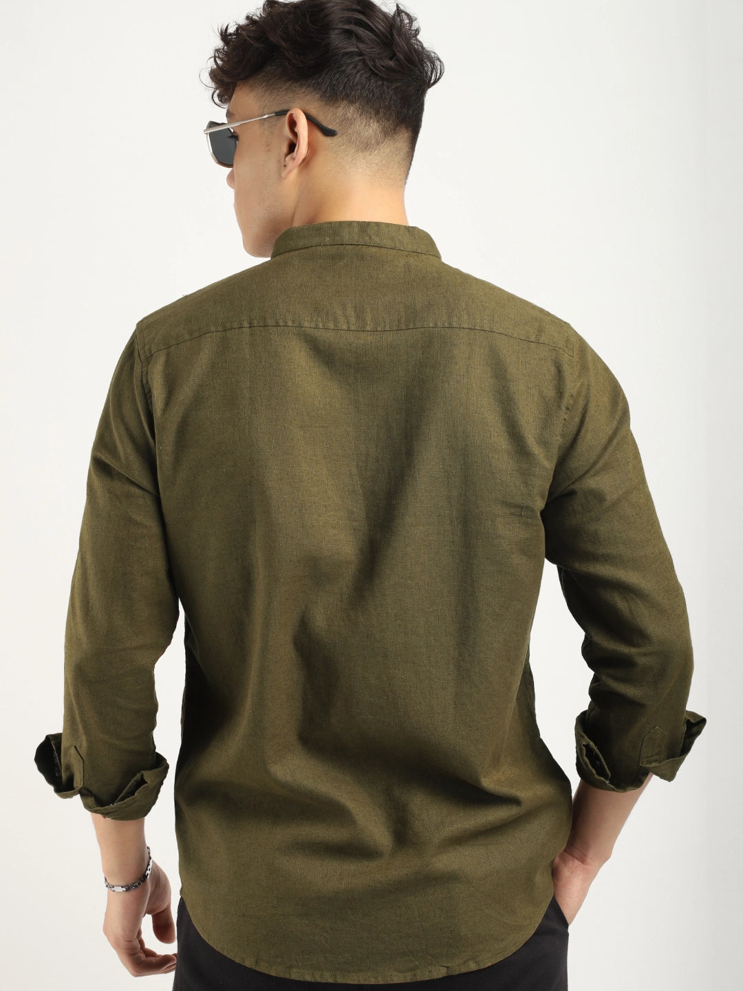 Fabric linen Blend Olive Full Sleeve Shirt