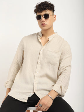 Fabric linen Blend Beige Full Sleeve Shirt