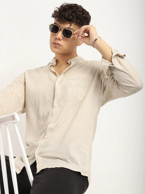 Fabric linen Blend Beige Full Sleeve Shirt