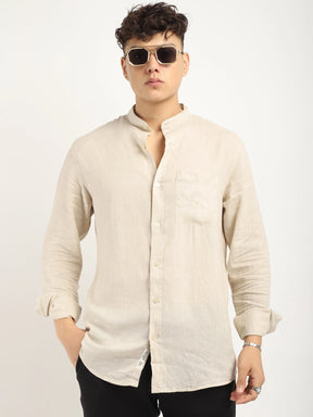 Fabric linen Blend Beige Full Sleeve Shirt