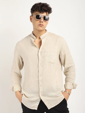 Fabric linen Blend Beige Full Sleeve Shirt