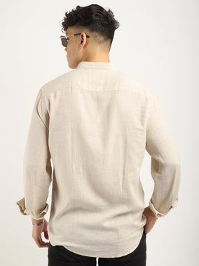 Fabric linen Blend Beige Full Sleeve Shirt