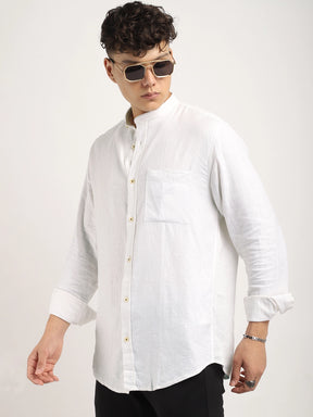 Fabric linen Blend White Full Sleeve Shirt