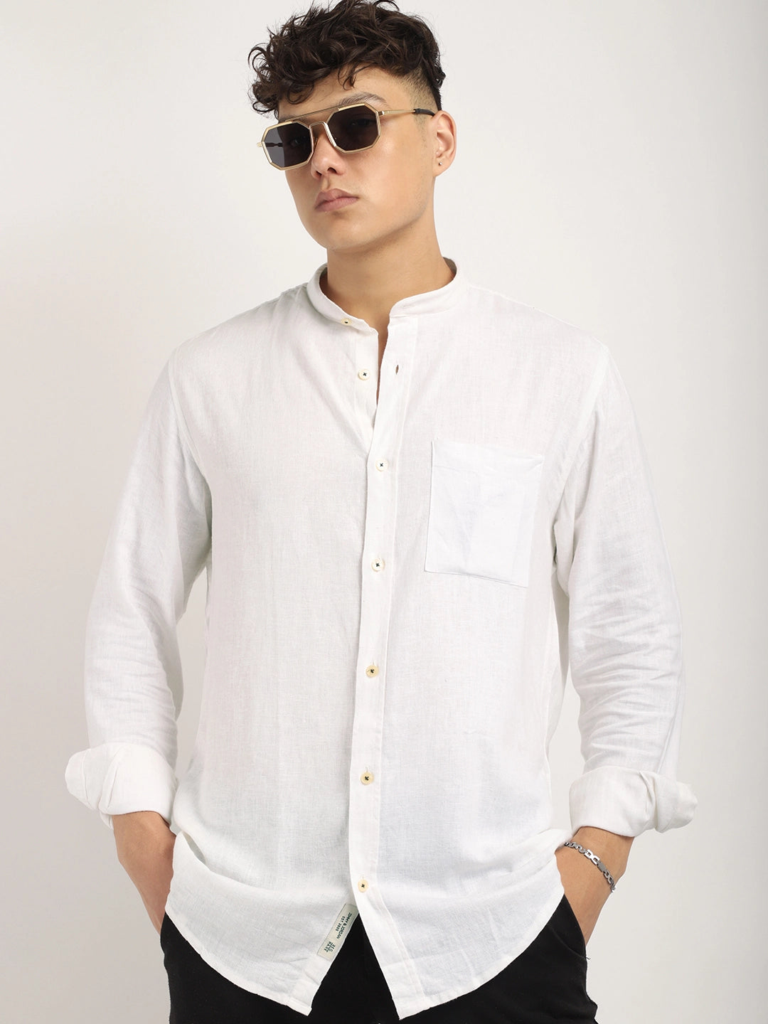 Fabric linen Blend White Full Sleeve Shirt