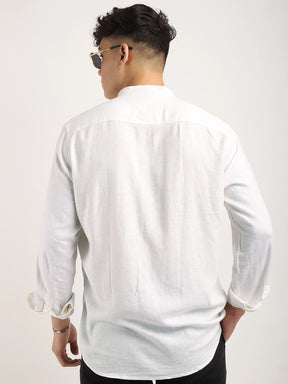 Fabric linen Blend White Full Sleeve Shirt