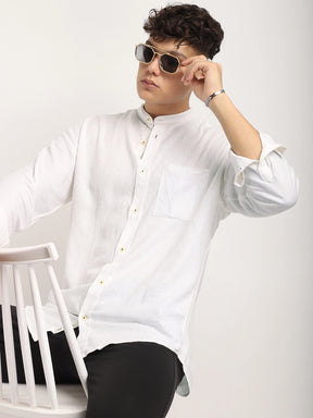 Fabric linen Blend White Full Sleeve Shirt