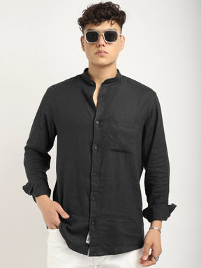 Fabric linen Blend Black Full Sleeve Shirt