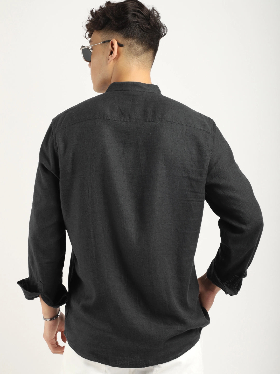 Fabric linen Blend Black Full Sleeve Shirt