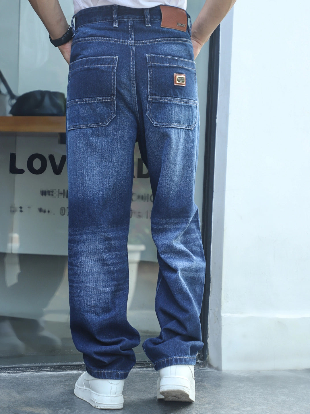 Raw Edge Dark Blue Baggy Fit Jeans