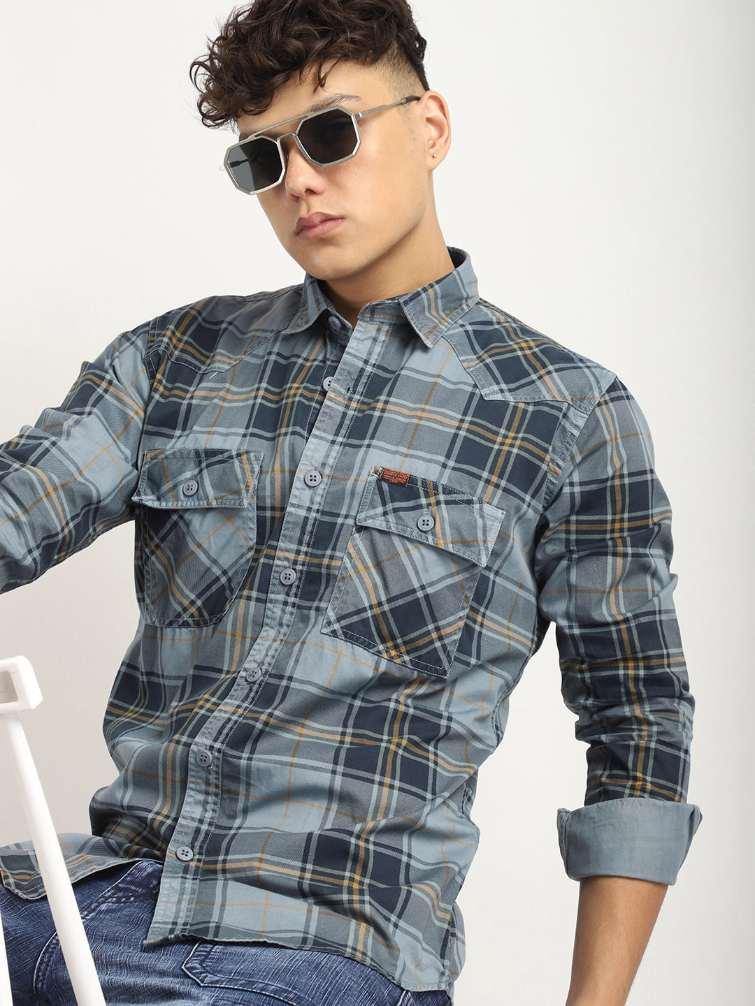 Check Sky Blue Full Sleeve Shirt