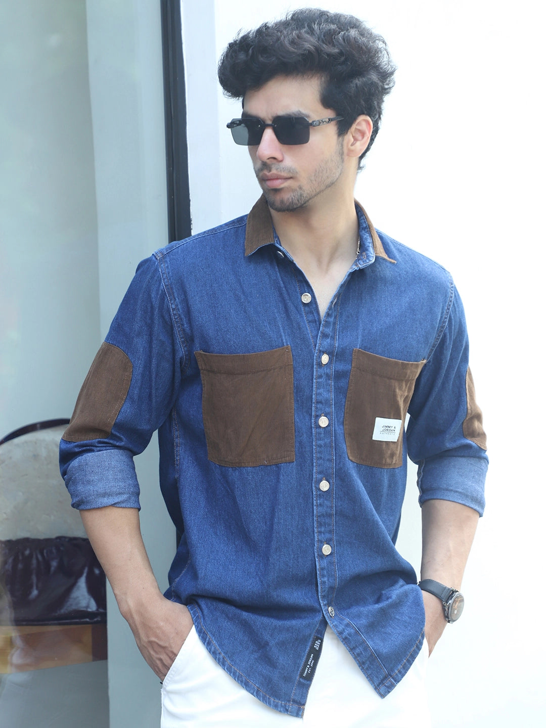 Fade Fit Night Blue Washed Corduroy Denim Shirt