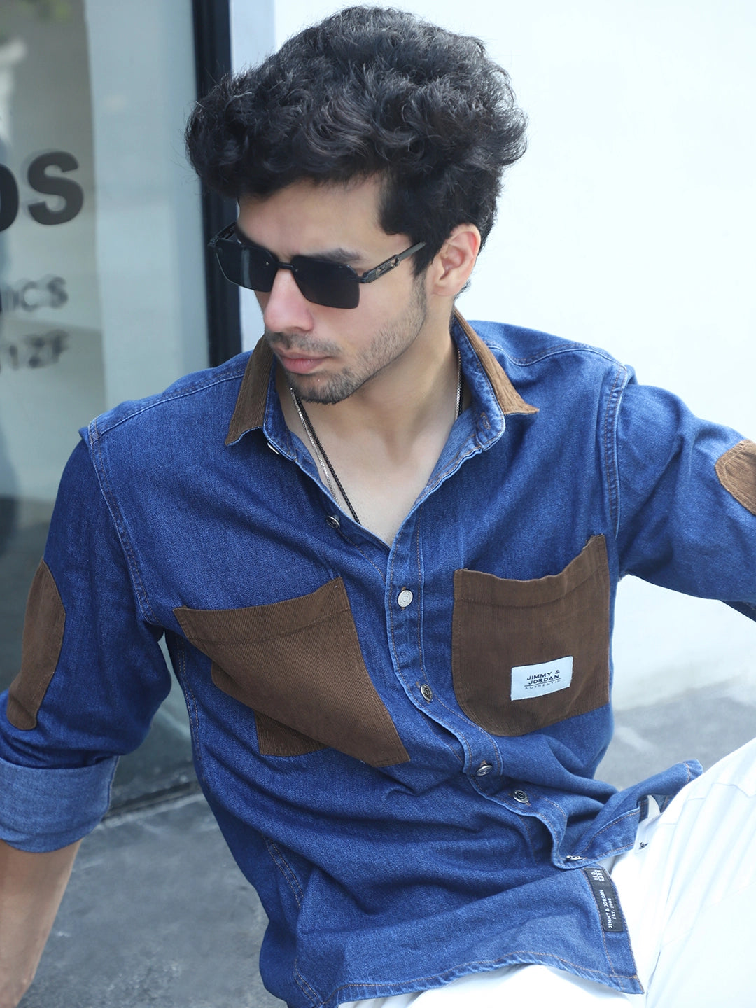 Fade Fit Night Blue Washed Corduroy Denim Shirt