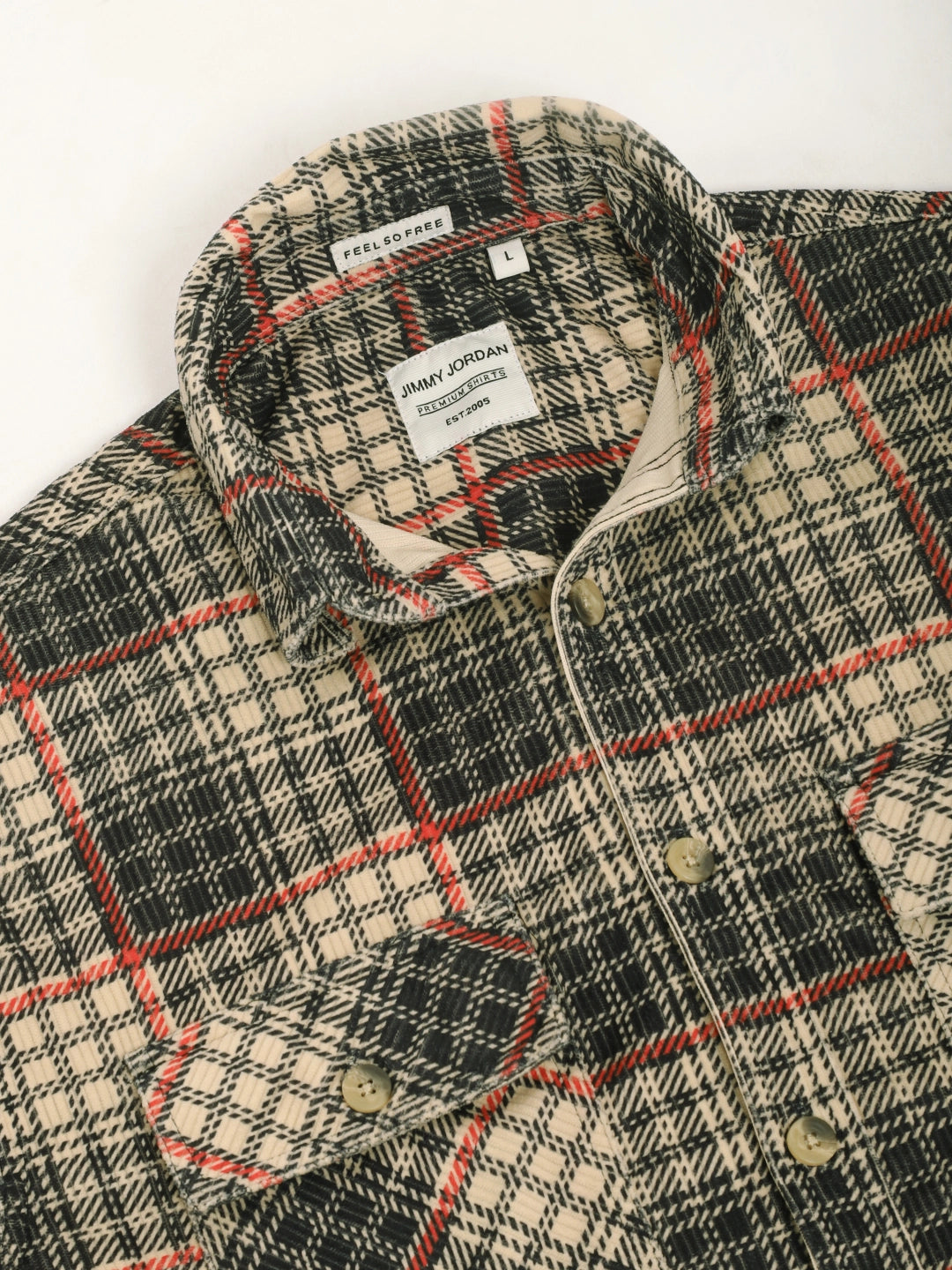 Fabric Corduroy Beige Checkerd Full Sleeve Shirt